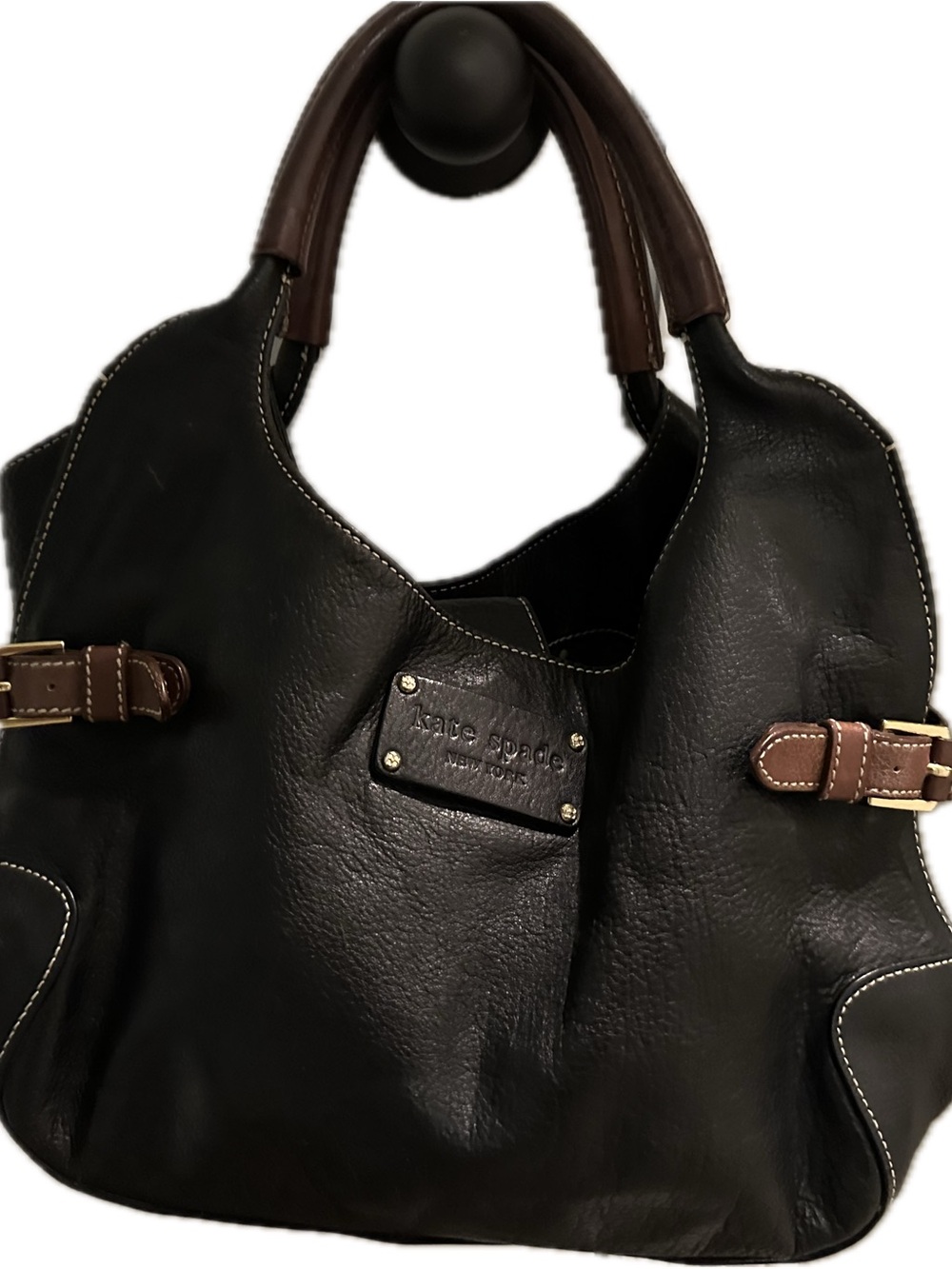 kate spade Black Leather Shoulder Bag with Brown Handles